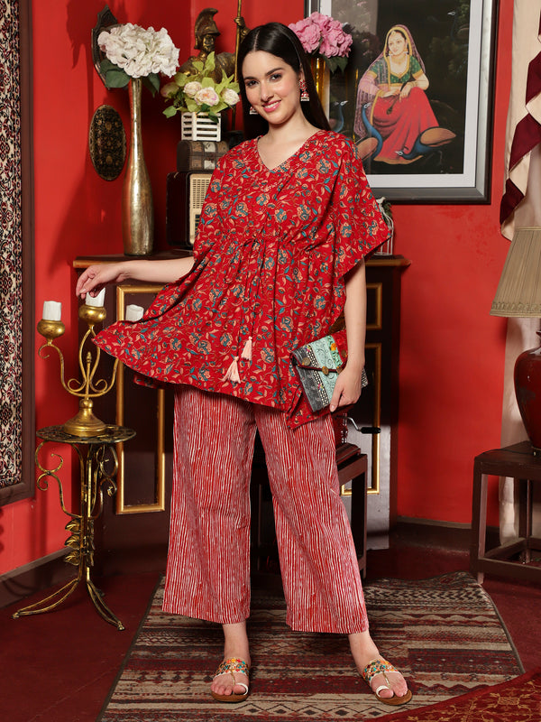 Crimson Trail Floral Printed Cotton Co-ord Set for Women Elegant Everyday Wear