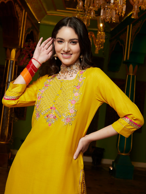 Sunlit Grace Cotton Kurta Pant with Dupatta Set Solid Embroidery Work Ethnic Wear for Women