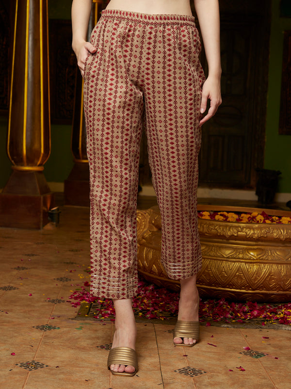 Crimson Canvas Abstract Printed Maroon Kurta Pant with Dupatta SetEthnic Wear for Women