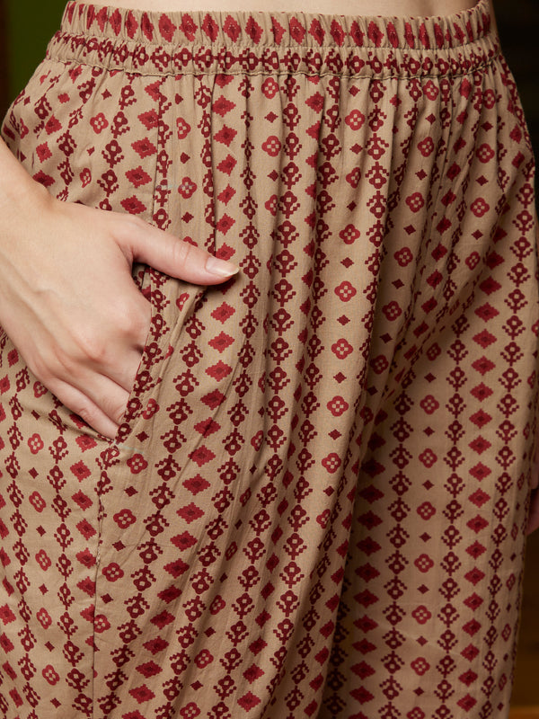 Crimson Canvas Abstract Printed Maroon Kurta Pant with Dupatta SetEthnic Wear for Women