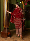 Crimson Canvas Abstract Printed Maroon Kurta Pant with Dupatta SetEthnic Wear for Women
