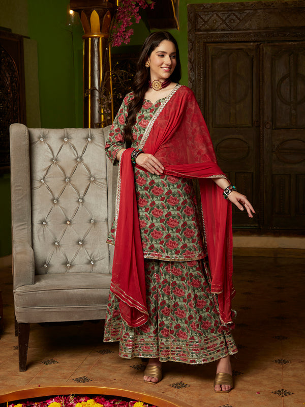 Emerald Aura Green Kurta Sharara with Dupatta Set Festive Ethnic Wear for Women