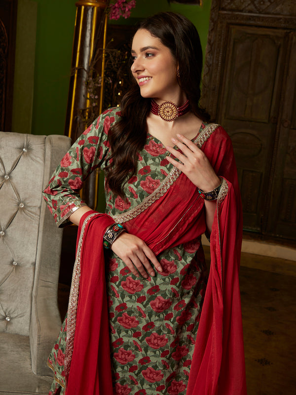 Emerald Aura Green Kurta Sharara with Dupatta Set Festive Ethnic Wear for Women