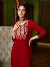 Crimson Aura Embroidered Kurta Pant with Dupatta Set Ethnic Wear for Women