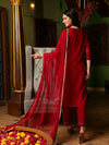 Crimson Aura Embroidered Kurta Pant with Dupatta Set Ethnic Wear for Women