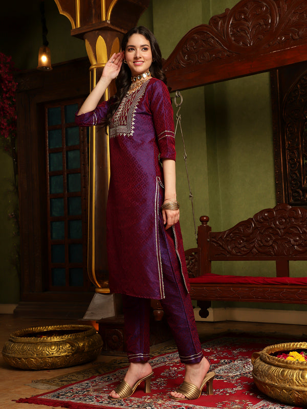 Majestic Mauve Silk Blend Kurta Pant With Dupatta Set