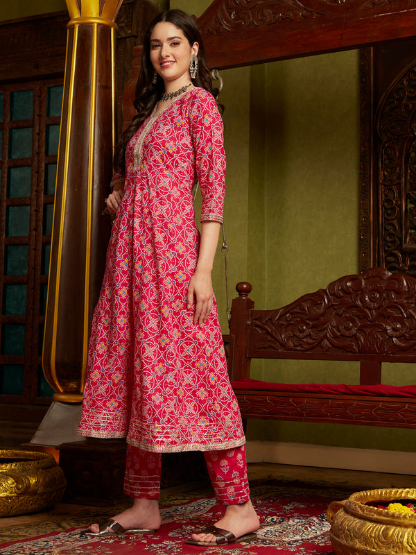 RangrezaBandhej Printed Kurta Pant Dupatta Set