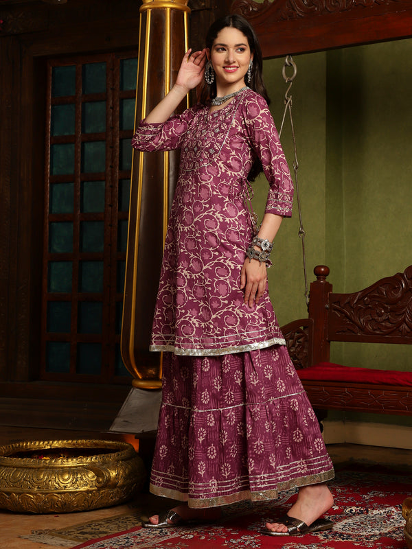 Royal Orchid Purple Kurta Sharara with Dupatta Set