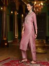 Purple Embroidered Straight Kurta With Trouser & Dupatta Set