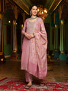Purple Embroidered Straight Kurta With Trouser & Dupatta Set