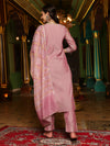 Purple Embroidered Straight Kurta With Trouser & Dupatta Set
