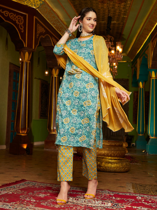 Whispering Meadows Printed Kurta Pant Dupatta Set
