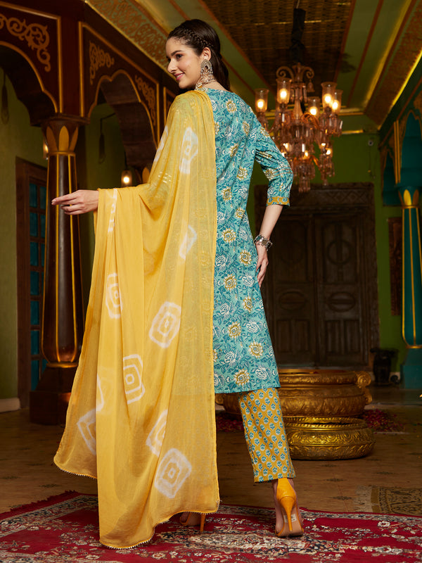 Whispering Meadows Printed Kurta Pant Dupatta Set