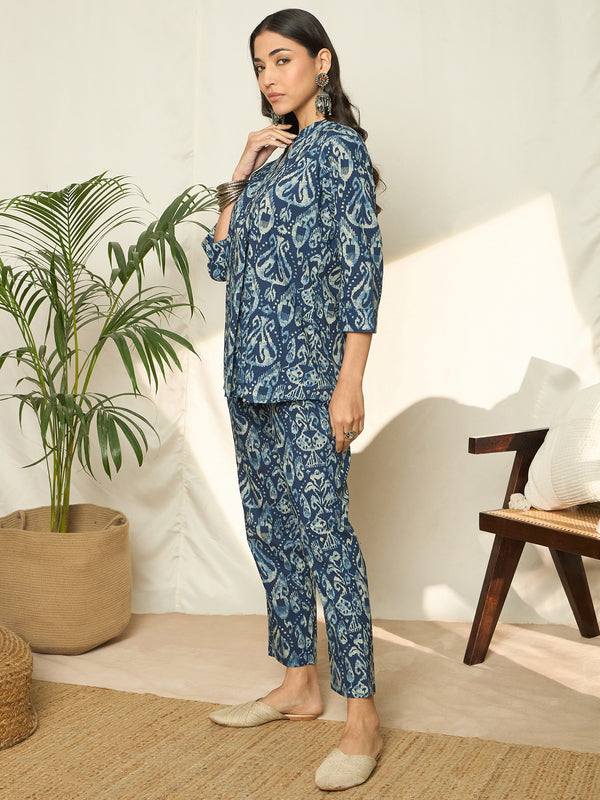 Ishya Blue Pure Cotton Co-ord Set with Top & Trousers