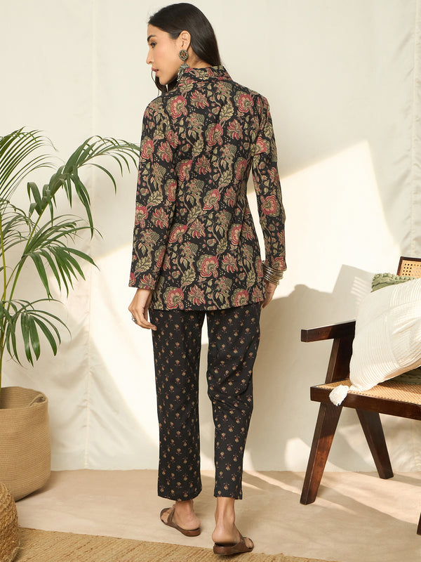 Gulzar Floral Printed Pure Cotton Top, Trousers & Shrug Co-Ord Set