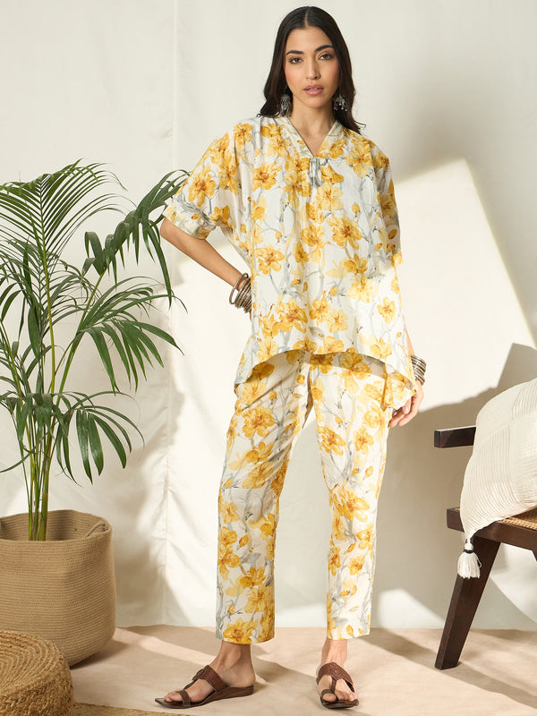 Mehira Floral Printed Cotton Tunic & Trouser Co-ord Set