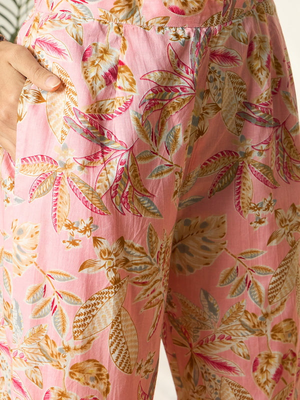 Ruhani Petalveil Floral Printed Pure Cotton V-Neck Tunic & Trouser Co-Ord Set