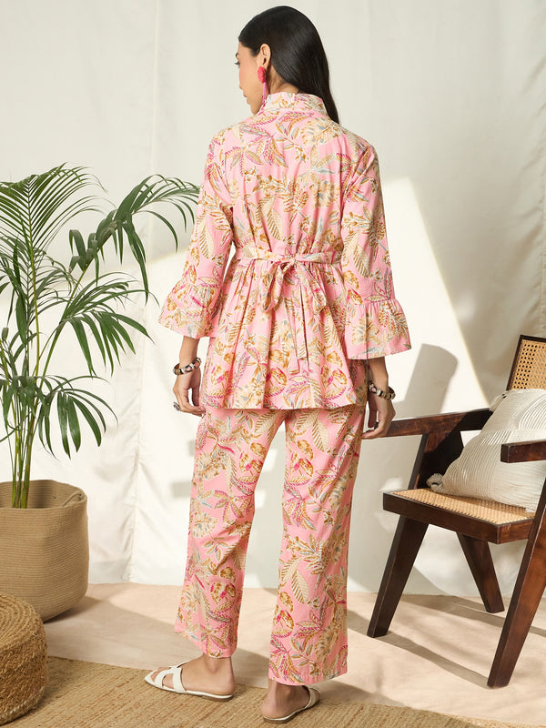 Ruhani Petalveil Floral Printed Pure Cotton V-Neck Tunic & Trouser Co-Ord Set