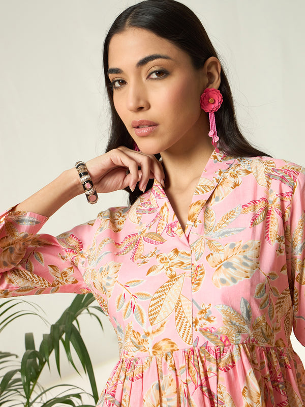 Ruhani Petalveil Floral Printed Pure Cotton V-Neck Tunic & Trouser Co-Ord Set