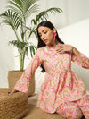 Ruhani Petalveil Floral Printed Pure Cotton V-Neck Tunic & Trouser Co-Ord Set