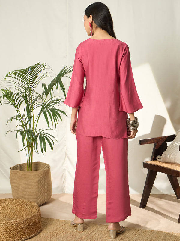 Zahira Floral Embroidered Co-Ord Set with Top & Trousers