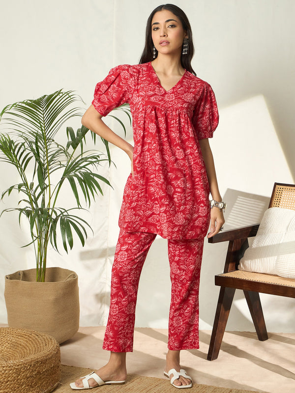Vanya Pure Cotton Floral Printed Tunic & Trousers Co-ord Set