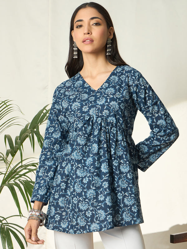 Fernhill – Floral Printed Pure Cotton V-Neck Empire Top
