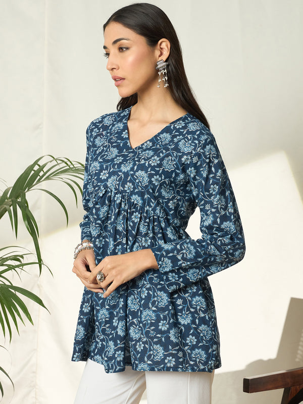 Fernhill – Floral Printed Pure Cotton V-Neck Empire Top