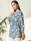 Ocean Verge – Blue Printed Pure Cotton Top