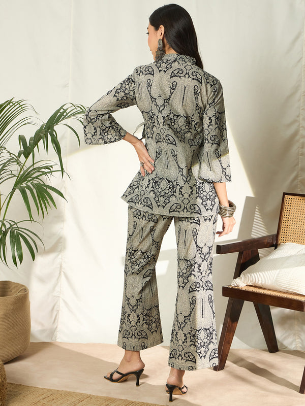 Kiyana Black Cotton Co-ord Set with Tunic & Trousers