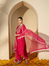 Floral Embroidered Notch Neck Zari Straight Kurta With Trouser & Dupatta