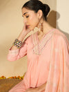 Peach Gleam Mirror Work Embroidered Cotton Kurta with Trousers & Dupatta