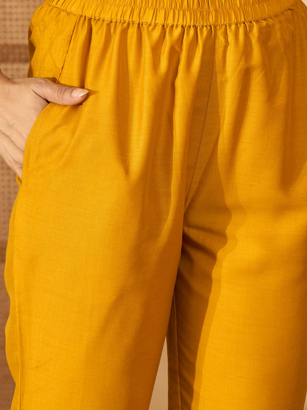 Marigold Muse Mustard Sequinned Embroidered Silk Blend Kurta Set with Dupatta