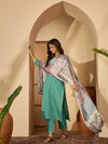 Seaside Glow Silk Blend Sea Green Embroidered Kurta Set with Dupatta