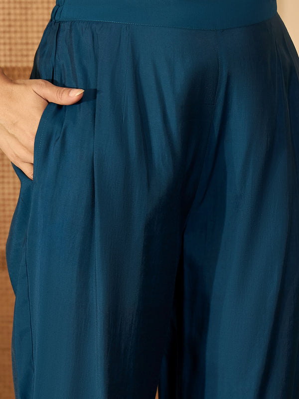 Ruhani Azure – Embroidered V-Neck Tunic with Trouser Co-Ord Set