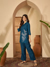 Ruhani Azure – Embroidered V-Neck Tunic with Trouser Co-Ord Set