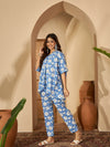 Viona Blue & White Floral Printed Shirt and Trouser Co-ord Set