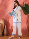 Nilaya Blue Block Printed Pure Cotton Tunic & Trousers Co-Ord Set