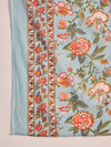 Sage Bloom Floral Printed & Embroidered Pure Cotton Anarkali Kurta with Trouser & Dupatta