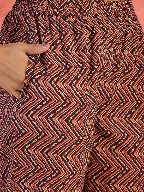 Cocoa Bloom Brown Pure Cotton Printed Kurta Set with Dupatta