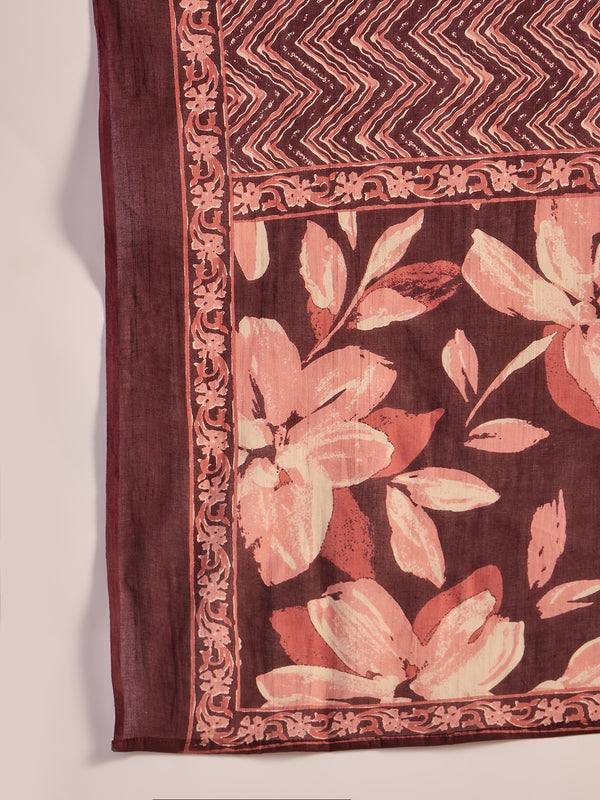 Cocoa Bloom Brown Pure Cotton Printed Kurta Set with Dupatta