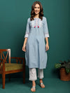Embroidered Pure Cotton A-Line Kurta With Trouser Set