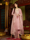 Mauve Ethnic Motifs Embroidered Sequinned Straight Kurta With Trouser & Dupatta