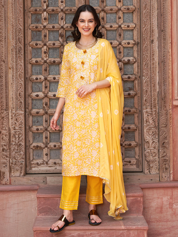 Sunshine BloomFloral Printed Kurta Pant with Dupatta Set Ethnic Wear for Women