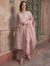 Mauve coloured Floral Printed Pure Cotton Kurta with Churidar & With Dupatta