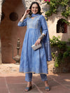 Indigo Drape Bandhej Printed Kurta Pant Dupatta Set