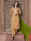 Apricot Aura Floral Printed Cotton Kurta Pant with Dupatta Set Ethnic Wear for Women