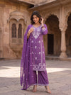 Royal Lavender – Embroidered Straight Kurta Pant with Dupatta Set
