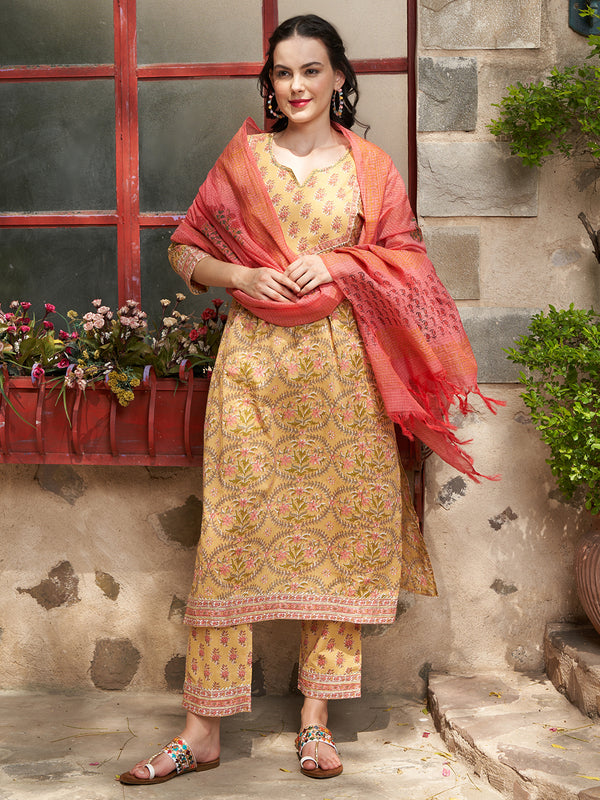Marigold Muse Floral Printed Kurta Pant with Dupatta SetEthnic Wear for Women