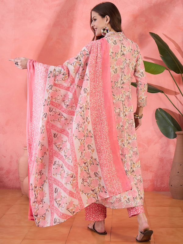 Embroidered Kurta & Trousers With Dupatta Kurta Set